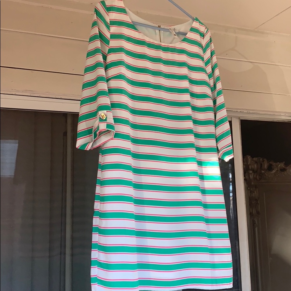 Pretty pink & green striped dress